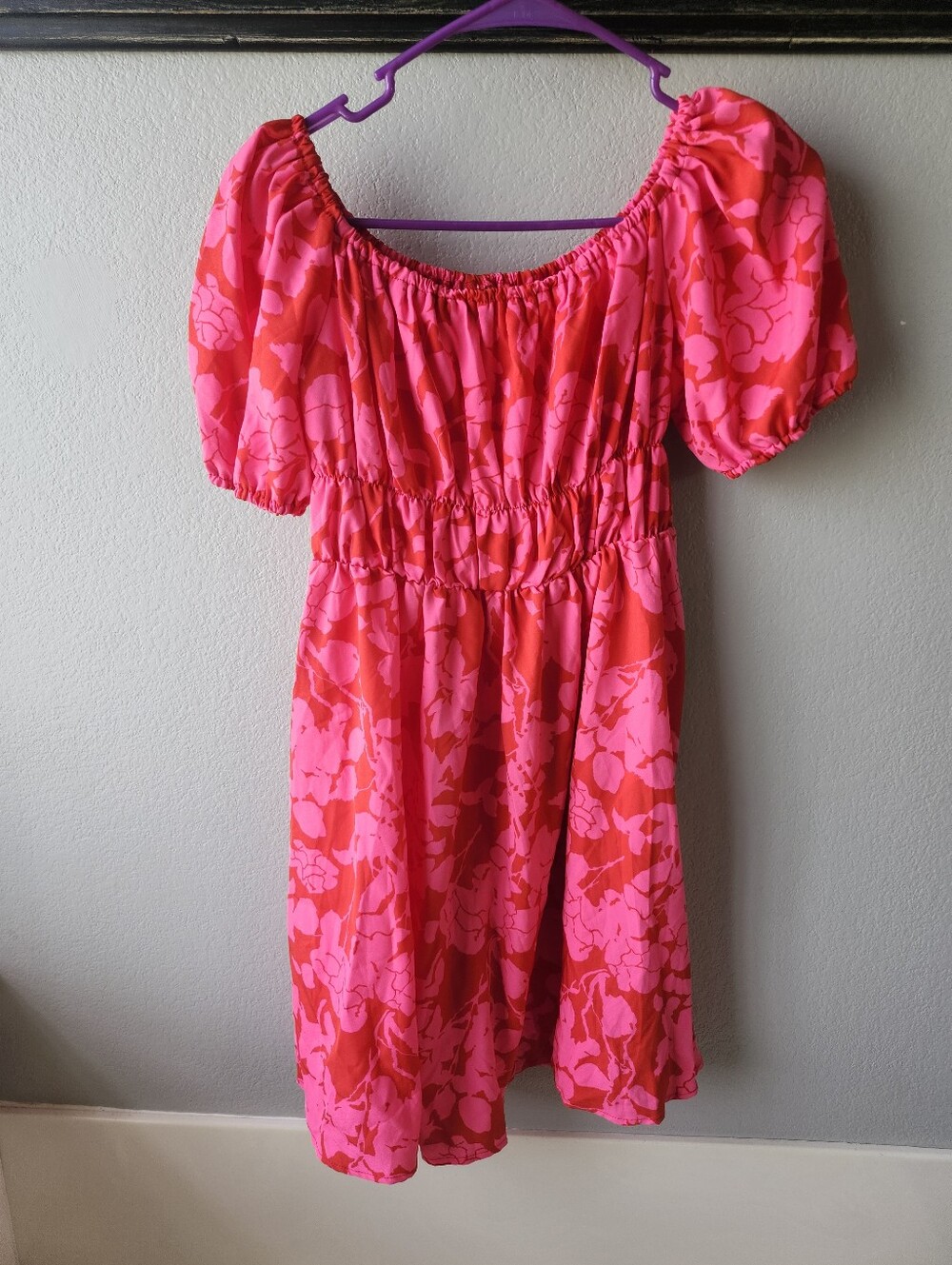 SHEIN Pink & Red Floral Off-Shoulder Top
